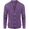 imageCOOFANDY Mens Shawl Collar Cardigan Sweater Slim Fit Cable Knit Button up Sweater with PocketsPurple