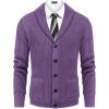 imageCOOFANDY Mens Shawl Collar Cardigan Sweater Slim Fit Cable Knit Button up Sweater with PocketsPurple