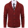 imageCOOFANDY Mens Shawl Collar Cardigan Sweater Slim Fit Cable Knit Button up Sweater with PocketsWine Red