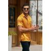 imageCOOFANDY Mens Silk Button Down Short Sleeve Shirt Satin Dress Shirts Summer Beach Wedding Shirt02 Golden Yellow