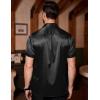 imageCOOFANDY Mens Silk Button Down Short Sleeve Shirt Satin Dress Shirts Summer Beach Wedding ShirtBlackpure