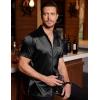 imageCOOFANDY Mens Silk Button Down Short Sleeve Shirt Satin Dress Shirts Summer Beach Wedding ShirtBlackpure