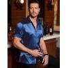 imageCOOFANDY Mens Silk Button Down Short Sleeve Shirt Satin Dress Shirts Summer Beach Wedding ShirtNavy Bluepure
