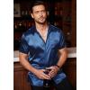 imageCOOFANDY Mens Silk Button Down Short Sleeve Shirt Satin Dress Shirts Summer Beach Wedding ShirtNavy Bluepure