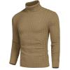 imageCOOFANDY Mens Slim Fit Turtleneck Sweater Casual Knitted Twisted Pullover Solid SweatersLight Khaki