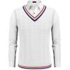imageCOOFANDY Mens Sweater Vest V Neck Casual Sleeveless Pullover Striped Cable Knit Sweater VestAll White