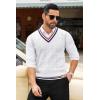 imageCOOFANDY Mens Sweater Vest V Neck Casual Sleeveless Pullover Striped Cable Knit Sweater VestAll White
