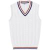 imageCOOFANDY Mens Sweater Vest V Neck Casual Sleeveless Pullover Striped Cable Knit Sweater VestAll White