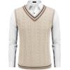 imageCOOFANDY Mens Sweater Vest V Neck Casual Sleeveless Pullover Striped Cable Knit Sweater VestBrown  Khaki Stripe
