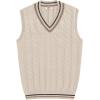 imageCOOFANDY Mens Sweater Vest V Neck Casual Sleeveless Pullover Striped Cable Knit Sweater VestBrown  Khaki Stripe