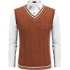 imageCOOFANDY Mens Sweater Vest V Neck Casual Sleeveless Pullover Striped Cable Knit Sweater VestCaramel