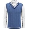 imageCOOFANDY Mens Sweater Vest V Neck Casual Sleeveless Pullover Striped Cable Knit Sweater VestDark Blue