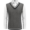 imageCOOFANDY Mens Sweater Vest V Neck Casual Sleeveless Pullover Striped Cable Knit Sweater VestDark Grey