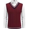 imageCOOFANDY Mens Sweater Vest V Neck Casual Sleeveless Pullover Striped Cable Knit Sweater VestDark Red