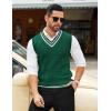 imageCOOFANDY Mens Sweater Vest V Neck Casual Sleeveless Pullover Striped Cable Knit Sweater VestGreen  White Stripe