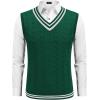 imageCOOFANDY Mens Sweater Vest V Neck Casual Sleeveless Pullover Striped Cable Knit Sweater VestGreen  White Stripe