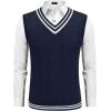 imageCOOFANDY Mens Sweater Vest V Neck Casual Sleeveless Pullover Striped Cable Knit Sweater VestNavy Blue  White Stripe