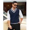imageCOOFANDY Mens Sweater Vest V Neck Casual Sleeveless Pullover Striped Cable Knit Sweater VestNavy Blue  White Stripe