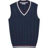 imageCOOFANDY Mens Sweater Vest V Neck Casual Sleeveless Pullover Striped Cable Knit Sweater VestRed  Wihte Stripe