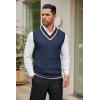 imageCOOFANDY Mens Sweater Vest V Neck Casual Sleeveless Pullover Striped Cable Knit Sweater VestRed  Wihte Stripe