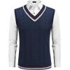 imageCOOFANDY Mens Sweater Vest V Neck Casual Sleeveless Pullover Striped Cable Knit Sweater VestRed  Wihte Stripe