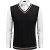 imageCOOFANDY Mens Sweater Vest V Neck Casual Sleeveless Pullover Striped Cable Knit Sweater VestWhite  Navy Blue Red Stripe