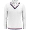 imageCOOFANDY Mens Sweater Vest V Neck Casual Sleeveless Pullover Striped Cable Knit Sweater VestWhite  Navy Blue Red Stripe