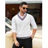 imageCOOFANDY Mens Sweater Vest V Neck Casual Sleeveless Pullover Striped Cable Knit Sweater VestWhite  Navy Blue Red Stripe