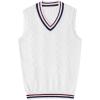 imageCOOFANDY Mens Sweater Vest V Neck Casual Sleeveless Pullover Striped Cable Knit Sweater VestWhite  Navy Blue Red Stripe