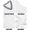 imageCOOFANDY Mens Sweater Vest V Neck Casual Sleeveless Pullover Striped Cable Knit Sweater VestWhite  Navy Blue Red Stripe