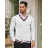 imageCOOFANDY Mens Sweater Vest V Neck Casual Sleeveless Pullover Striped Cable Knit Sweater VestWhite  Navy Blue Red Stripe