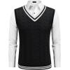 imageCOOFANDY Mens Sweater Vest V Neck Casual Sleeveless Pullover Striped Cable Knit Sweater VestWhite Stripe
