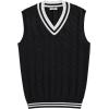 imageCOOFANDY Mens Sweater Vest V Neck Casual Sleeveless Pullover Striped Cable Knit Sweater VestWhite Stripe