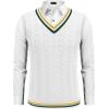 imageCOOFANDY Mens Sweater Vest V Neck Casual Sleeveless Pullover Striped Cable Knit Sweater VestYellow  Green Stripe