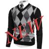 imageCOOFANDY Mens V Neck Dress Sweater Knit Long Sleeve Slim Fit Sweaters Fashion Pullover SweaterBalck Grey Argyle