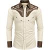 imageCOOFANDY Mens Western Cowboy Shirt Embroidered Button Down Long Sleeve ShirtsCotton  Creamy White