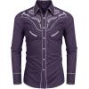 imageCOOFANDY Mens Western Cowboy Shirt Embroidered Button Down Long Sleeve ShirtsCotton  Dark Purple