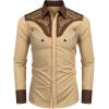 imageCOOFANDY Mens Western Cowboy Shirt Embroidered Button Down Long Sleeve ShirtsCotton  Khaki