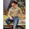imageCOOFANDY Mens Western Cowboy Shirt Embroidered Button Down Long Sleeve ShirtsCotton  Light Khaki