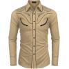 imageCOOFANDY Mens Western Cowboy Shirt Embroidered Button Down Long Sleeve ShirtsCotton  Light Khaki