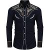 imageCOOFANDY Mens Western Cowboy Shirt Embroidered Button Down Long Sleeve ShirtsCotton  Navy Blue