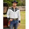 imageCOOFANDY Mens Western Cowboy Shirt Embroidered Button Down Long Sleeve ShirtsCotton  White
