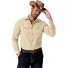 imageCOOFANDY Mens Western Cowboy Shirt Long Sleeve Cotton Button Down Work Shirts with PocketsBeige