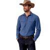 imageCOOFANDY Mens Western Cowboy Shirt Long Sleeve Cotton Button Down Work Shirts with PocketsDenim Blue