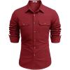 imageCOOFANDY Mens Western Cowboy Shirt Long Sleeve Cotton Button Down Work Shirts with PocketsWine Red