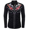 imageCOOFANDY Mens Western Cowboy Shirt Long Sleeve Embroidered Shirt Slim Fit Cotton Casual Button Down ShirtBlack Retro Rose