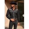 imageCOOFANDY Mens Western Cowboy Shirt Long Sleeve Embroidered Shirt Slim Fit Cotton Casual Button Down ShirtBlackpat8