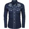 imageCOOFANDY Mens Western Cowboy Shirt Long Sleeve Embroidered Shirt Slim Fit Cotton Casual Button Down ShirtBlue