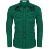 imageCOOFANDY Mens Western Cowboy Shirt Long Sleeve Embroidered Shirt Slim Fit Cotton Casual Button Down ShirtGreen