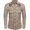 imageCOOFANDY Mens Western Cowboy Shirt Long Sleeve Embroidered Shirt Slim Fit Cotton Casual Button Down ShirtKhaki
